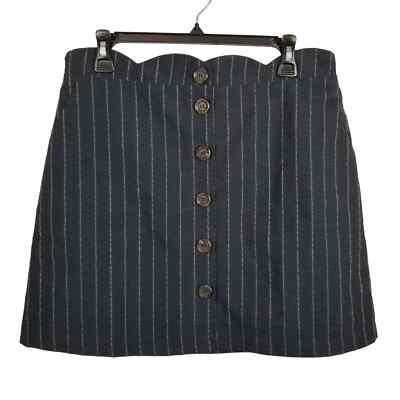 NEW Day to Day Blu Pepper Womens L Navy Stripe Button Front Skirt Pockets Lined