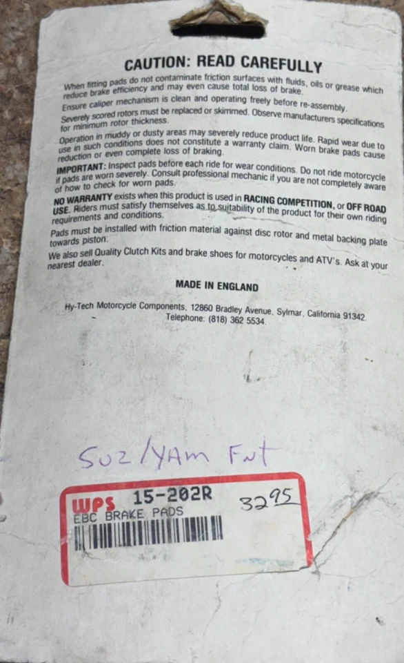 Pastillas de freno EBC 1994-1995 Suzuki RM250 1994-1997 Yamaha YZ125 YZ250 YZ 125 250 RM Foto 4 de 4