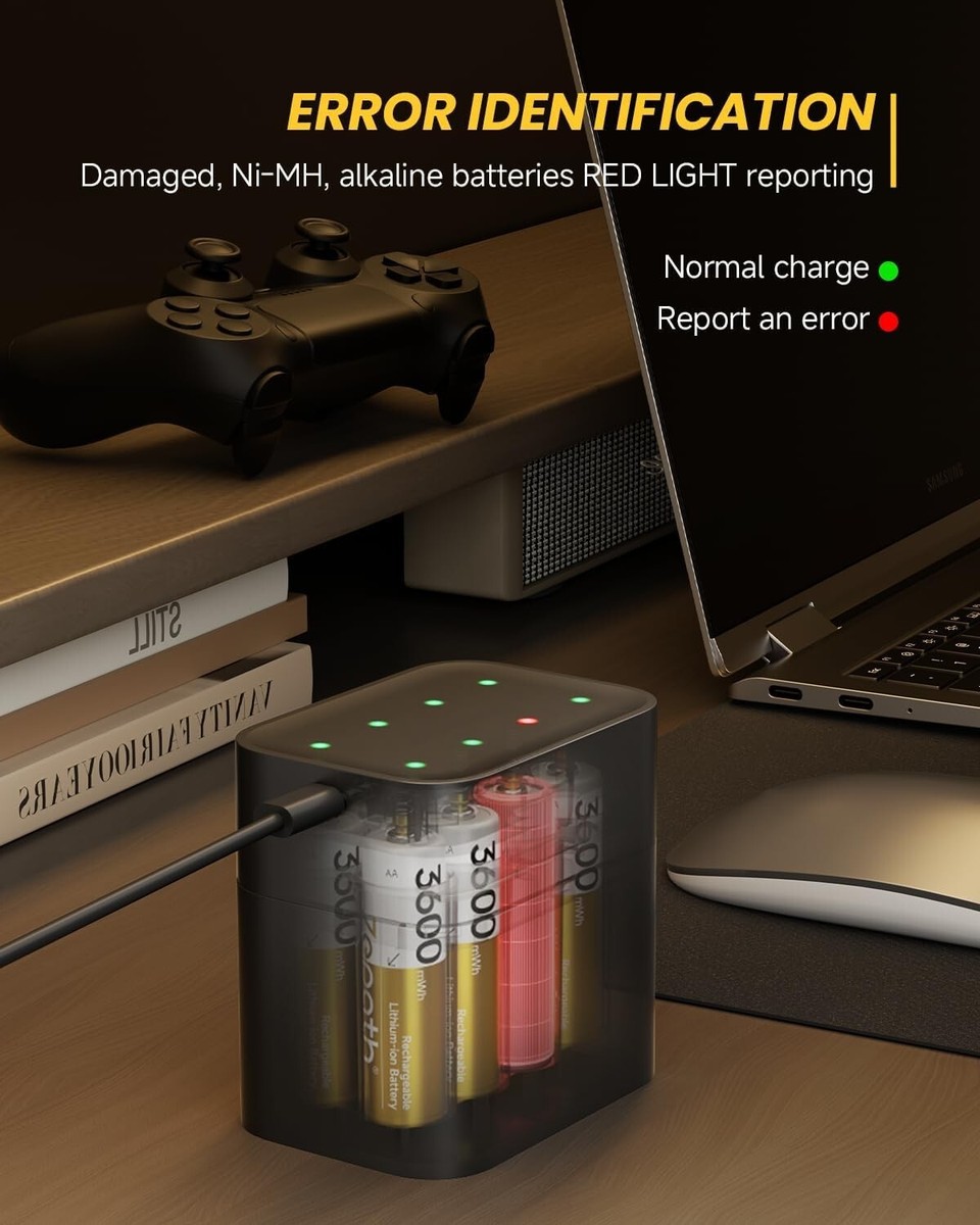 Batterie AA Ricaricabili Al Litio Imuto - 8 Pezzi Con Caricatore USB-C E Display LED, 3600mWh, 1600 Cicli - Foto 2