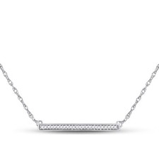 10k White Gold Diamond Horizontal Bar Pendant Necklace 1/10 CT