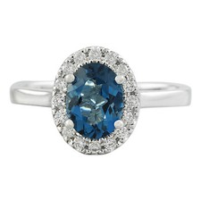 Natural London Blue Topaz Diamond 14k Solid Gold Oval Halo Ring for Women 12 mm
