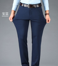 Men's Formal Business Casual Stretch Pants Solid Pockets Straight Leg Slim New