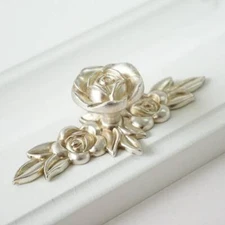 Rose Flower Dresser Pull Knob Drawer Handle Antique Silver Chic Cabinet Pull 