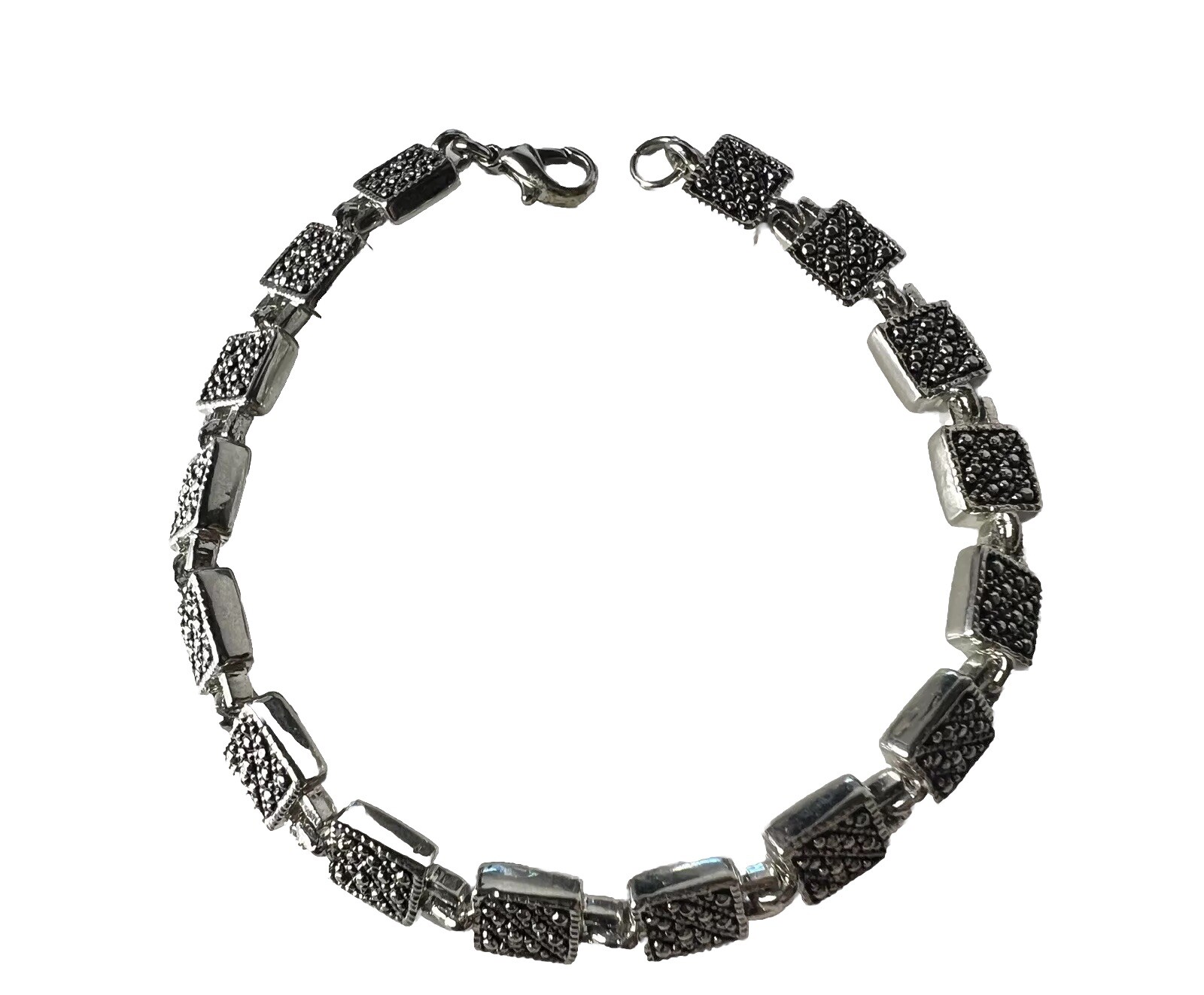 Silver Tone Reversible Square Black Textured Link… - image 2