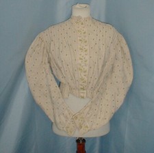 Charming Antique Dress Bodice Victorian 1890's Blue  White Embroidered