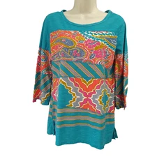 Multiples Womens Top Shirt Blouse Small Blue 3/4 Sleeve Flowy Casual Occasions