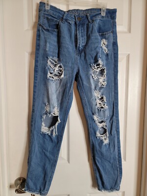 GoGo Jeans Jr Size 15 32 Blue Distressed High Rise Ankle fall fashion cute 