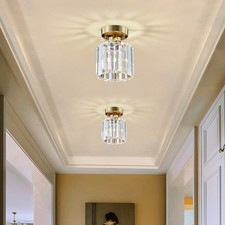 Modern Crystal Ceiling Lights Semi Flush Mount Round Hallway Chandelier Light UK