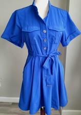 DKNY Blue Belted Utility Shirt Dress Womens Small A Line Fit Flare Safari Chic