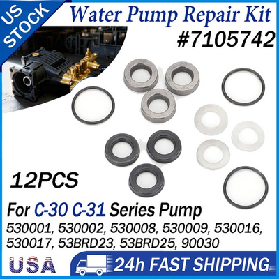 #ad 7105742 High and Low Pressure 12MM Water Seal Kit Pressure Washer Pump Seals 12p $15.99