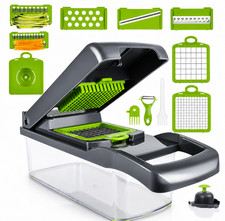 Professional Compact Vegetable Food Cutter Chopper 9 Inserts Grey Green