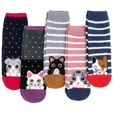 Fuzzy Socks for Women 5 Pairs Winter Warm Fluffy Slipper Soft Cute Cat Animal...