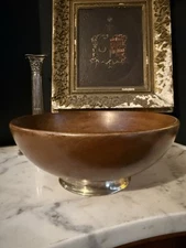 ABO Asprey & Co Sterling Silver Mounted Turned Wooden Bowl