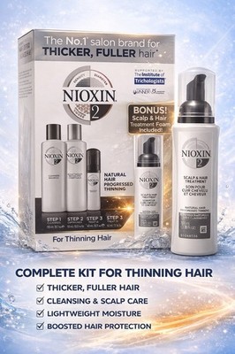 Nioxin System 2 Kit + Scalp & Hair Treatment Foam | Thinning Hair | NEW