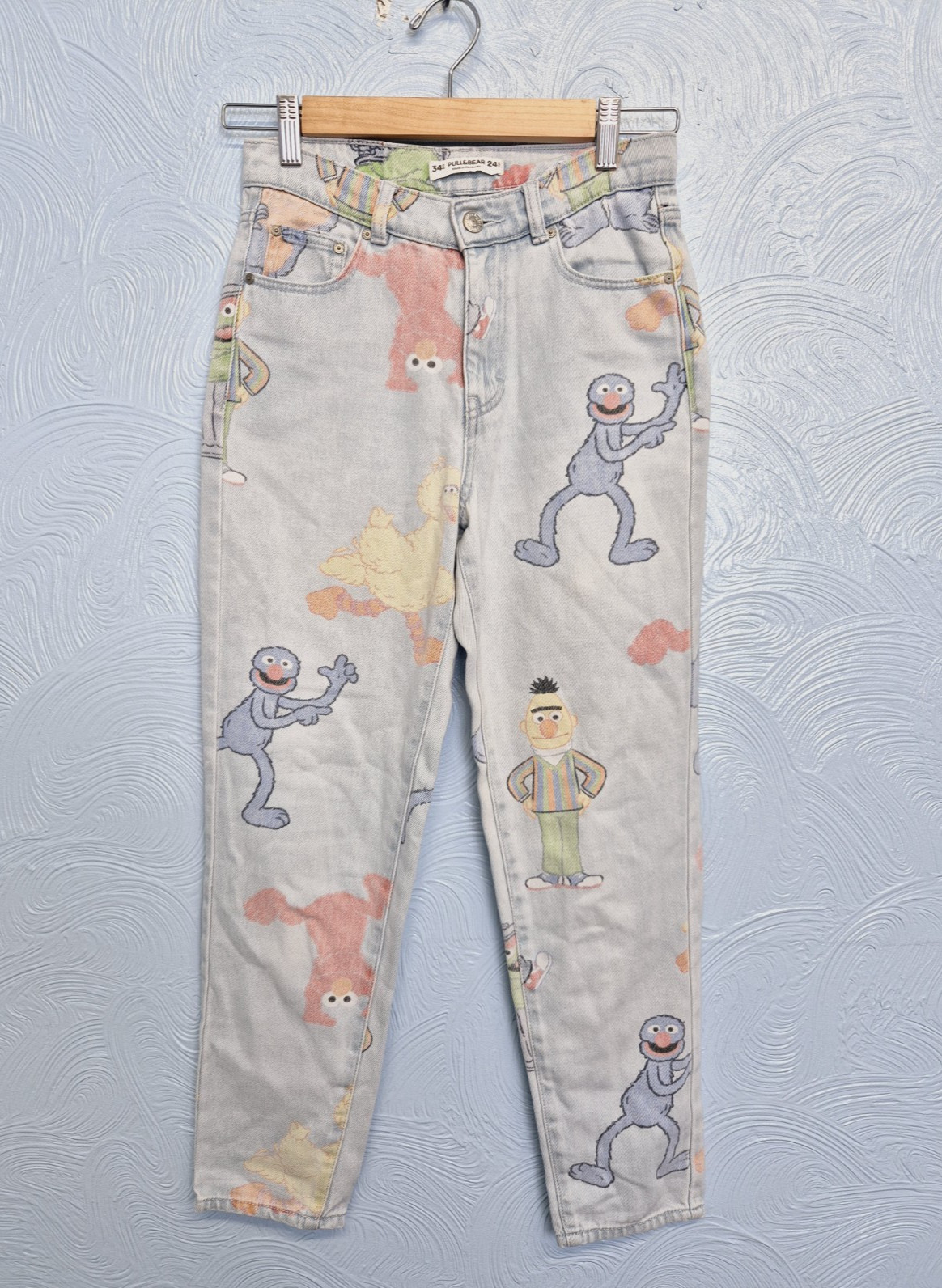 Pull & Bear Skinny Ankle Jeans Size 6 Sesame Street Cartoon Print Rare Unusual image 7