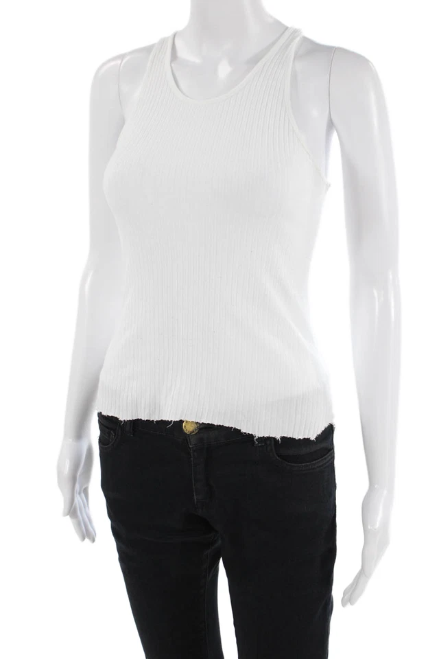 Enza Costa Women Cropped White Cotton Blend Tank Top Size S - Image 2 of 4