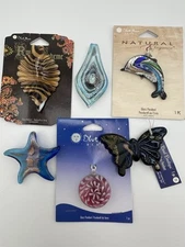 Murano Style Glitter Blown Art Glass Pendants - 6 Pieces Multiple Shapes