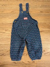 Oshkosh B'Gosh Baby Girl Embroidered Floral Denim Overalls Romper 24mo USA VTG
