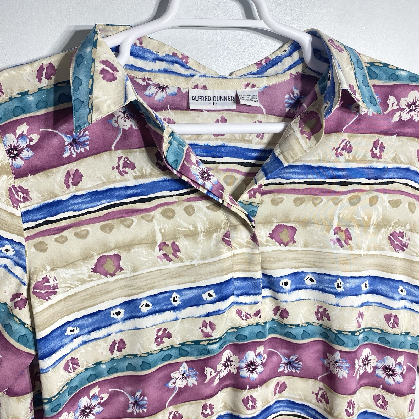 VTG ALFRED DUNNER Womens Plus 16 Multicolor Long Sleeve Collared Pullover Shirt