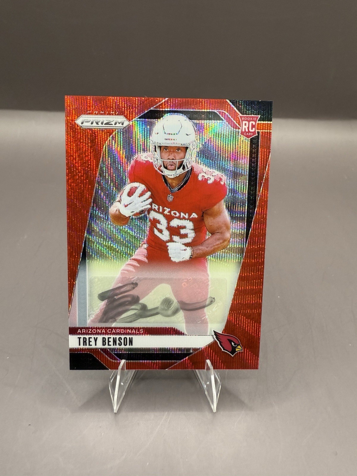 Trey Benson 2024 Panini Prizm Red Wave Auto 21/149 Arizona Cardinals #392