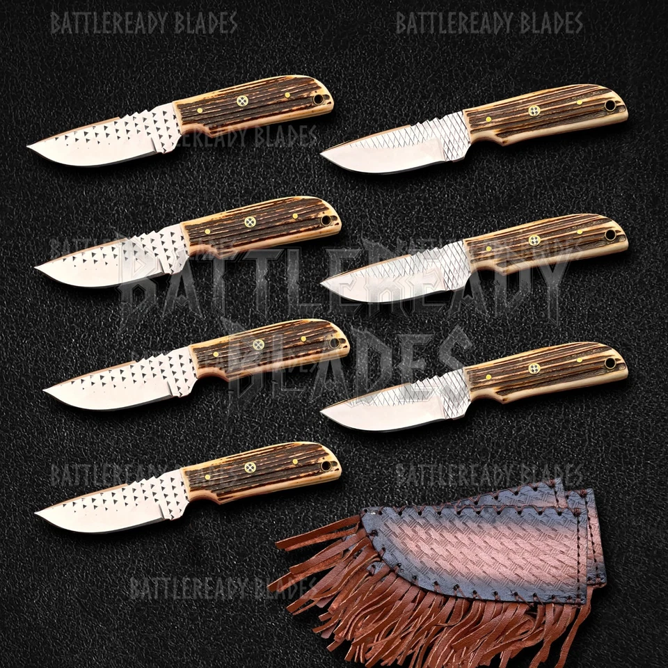 Hand Forged  Lot Of 7 Stainless Steel Skinners With Stag Handle & Sheaths. - Image 3 of 4