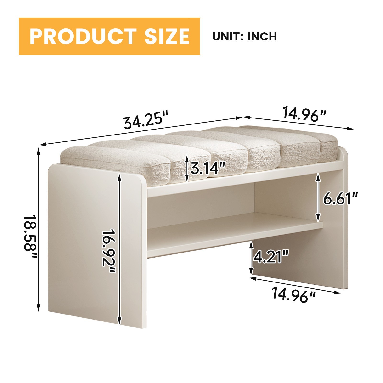 3-Tier Shoe Storage Bench with Soft Cushion Ottoman Shoe Rack for Entryway Beige