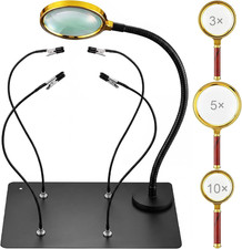 Magnetic Helping Hands Soldering Station with 3X 5X 10X Magnifying Glass, 4 Flex