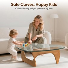 Classic Coffee Table Triangle Glass Top Premium Solid Hardwood Base Dark Walnut