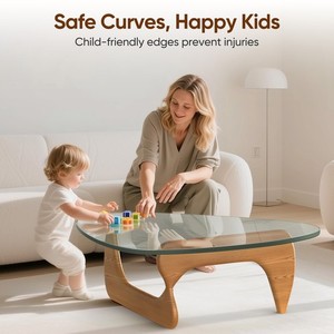 Classic Coffee Table Triangle Glass Top Premium Solid Hardwood Base Dark Walnut