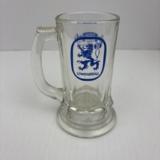 Lowenbrau Helen Georgia Beer Mug Oktoberfest Lion Logo Handle Clear Glass Heavy