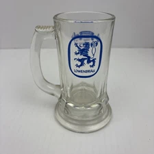 Lowenbrau Helen Georgia Beer Mug Oktoberfest Lion Logo Handle Clear Glass Heavy