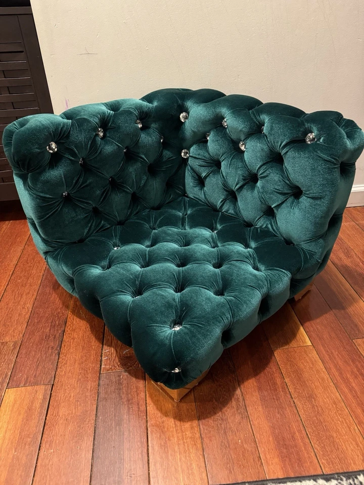 Sofá acolchado de lujo para mascotas de terciopelo - verde esmeralda (hecho a mano) Foto 3 de 4