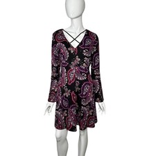 Madison Leigh Dress Size 10 Purple Pink Floral Paisley Bell Sleeves