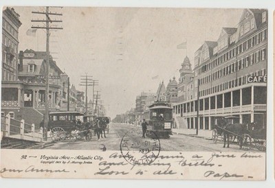 VIRGINIA AVE At Jackson  Atlantic City B&W Trolley Cafe NJ UDB Postcard 1906 UB