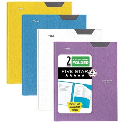 2-Pocket Folder, 4 Pack, Plastic Folder with Stay-Put Tabs and Prong Fastener...