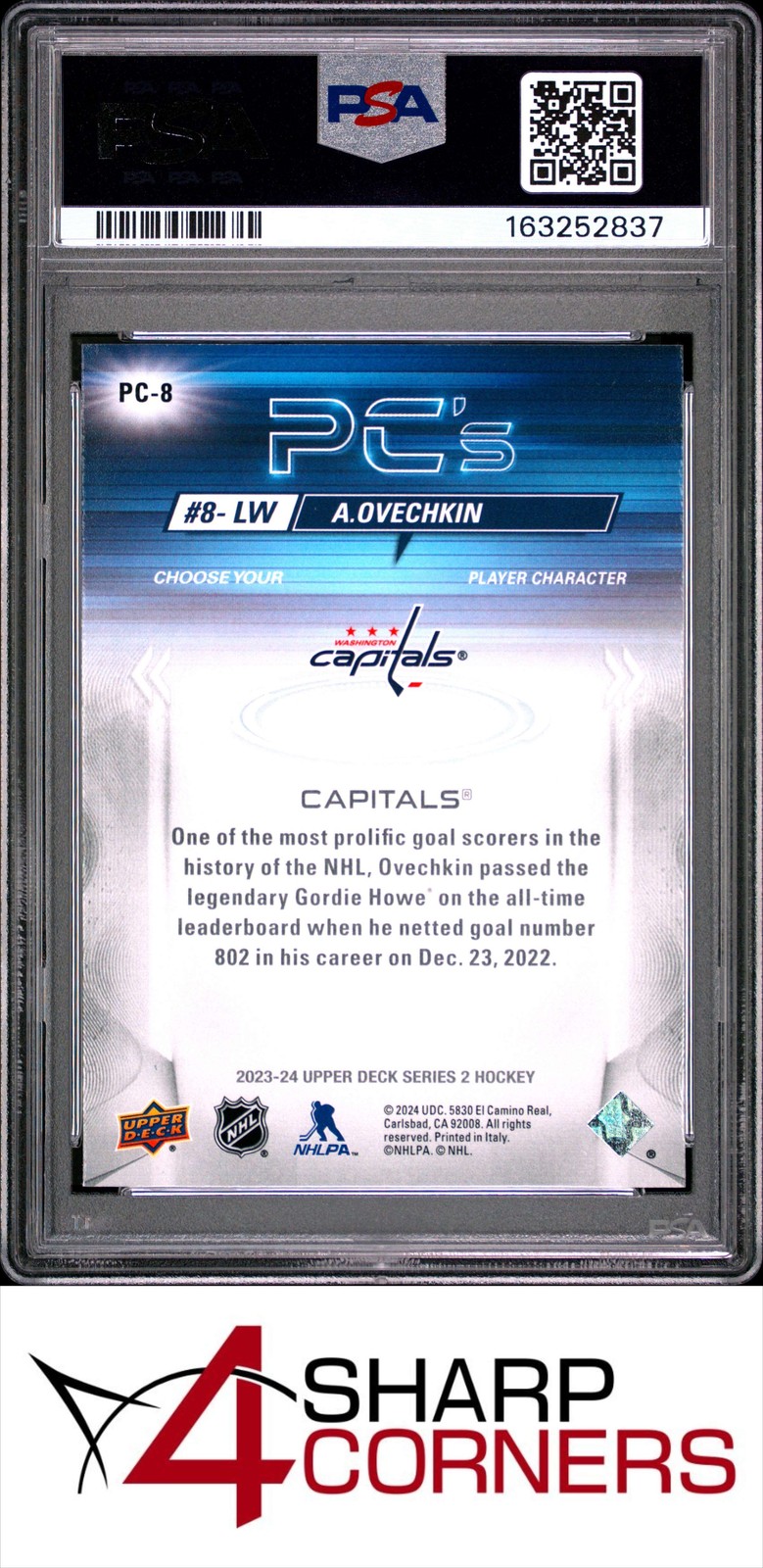 2023 UPPER DECK PC'S #PC8 ALEX OVECHKIN CAPITALS PSA 10 view 2