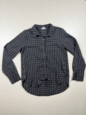 Hem & Thread Cotton Button-Up Shirt Brown White Plaid Collared S Long Sleeve