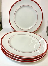 Williams Sonoma Brasserie Narrow Band Red Rim Set Of 4 Dinner Plates 11” Japan