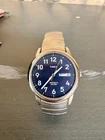 Vintage Men's Watch Timex Indiglo WR 30M Date Silver Tone Flexible Band Untested