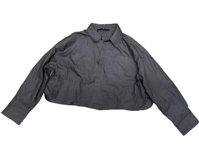 Withblack Crop Shirt Womens Small Polar Night Blue Wblshorty Boxy Fit Button Up