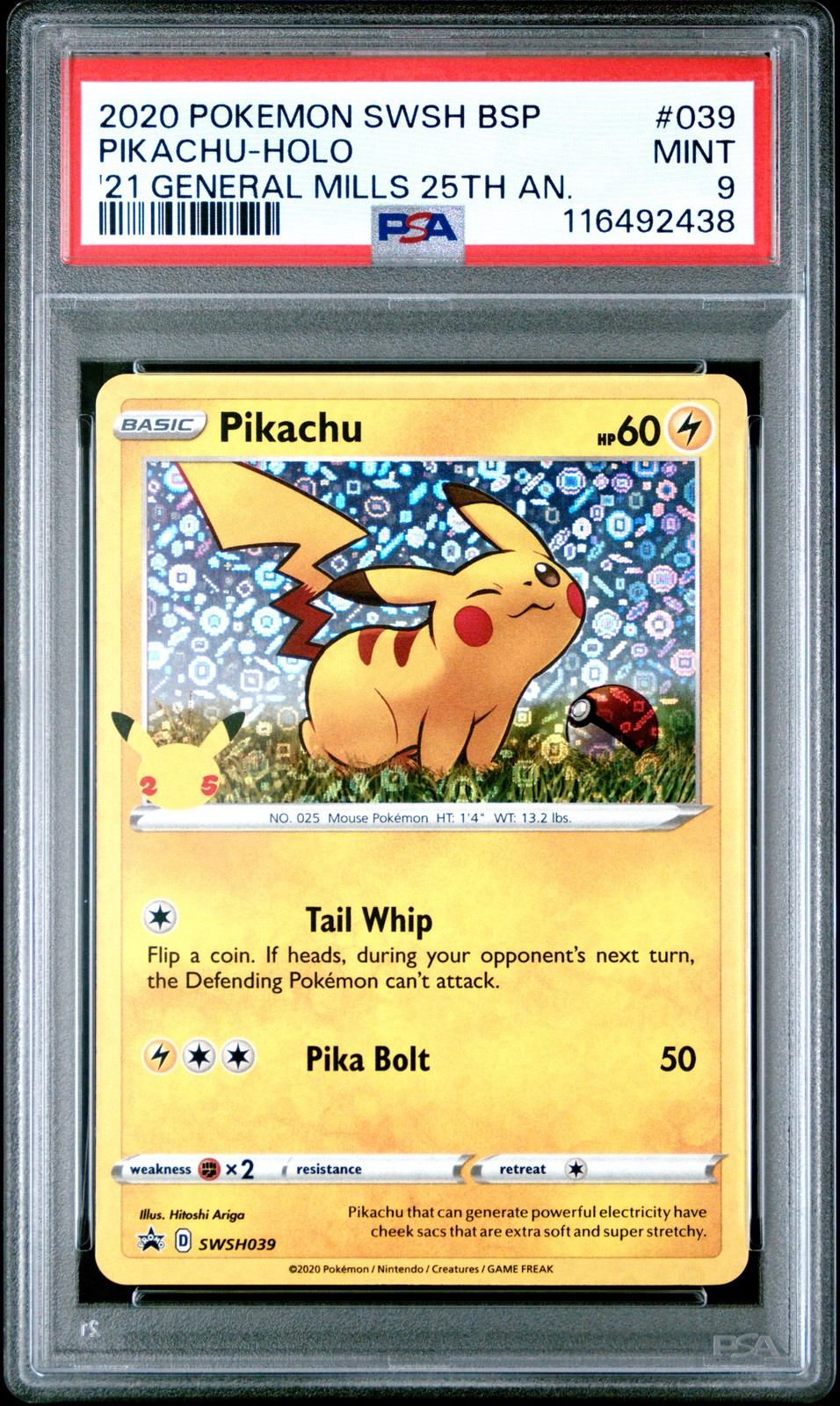 2020 POKEMON SWSH BLACK STAR PROMO #039 PIKACHU-HOLO PSA 9