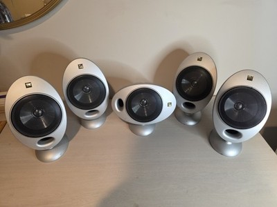 Set of 5 KEF KHT HTS2001 Egg Home Audio Satellite Surround Sound Speaker Silver 