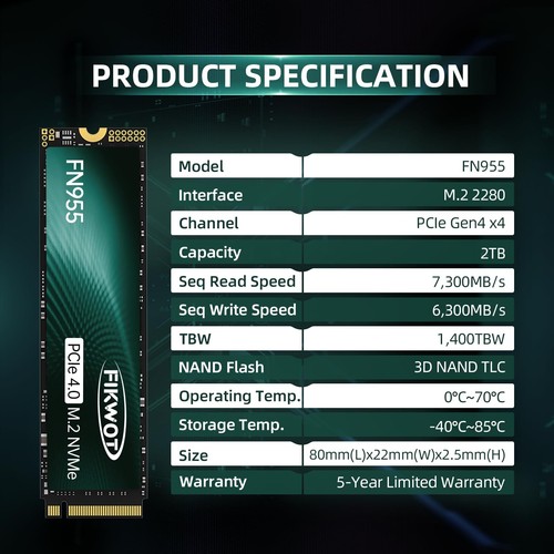 Fikwot M.2 NVMe SSD 1TB 2TB 4TB 7300MB/s Gen 4.0 PS5 Interne Gaming Festplatte - Bild 10 von 11