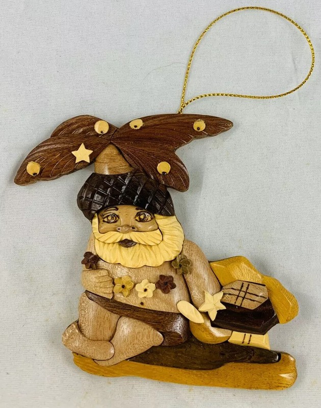 Hawaiian Palm Tree Santa Claus Handcrafted Wood Christmas Ornament Hawaii Xmas