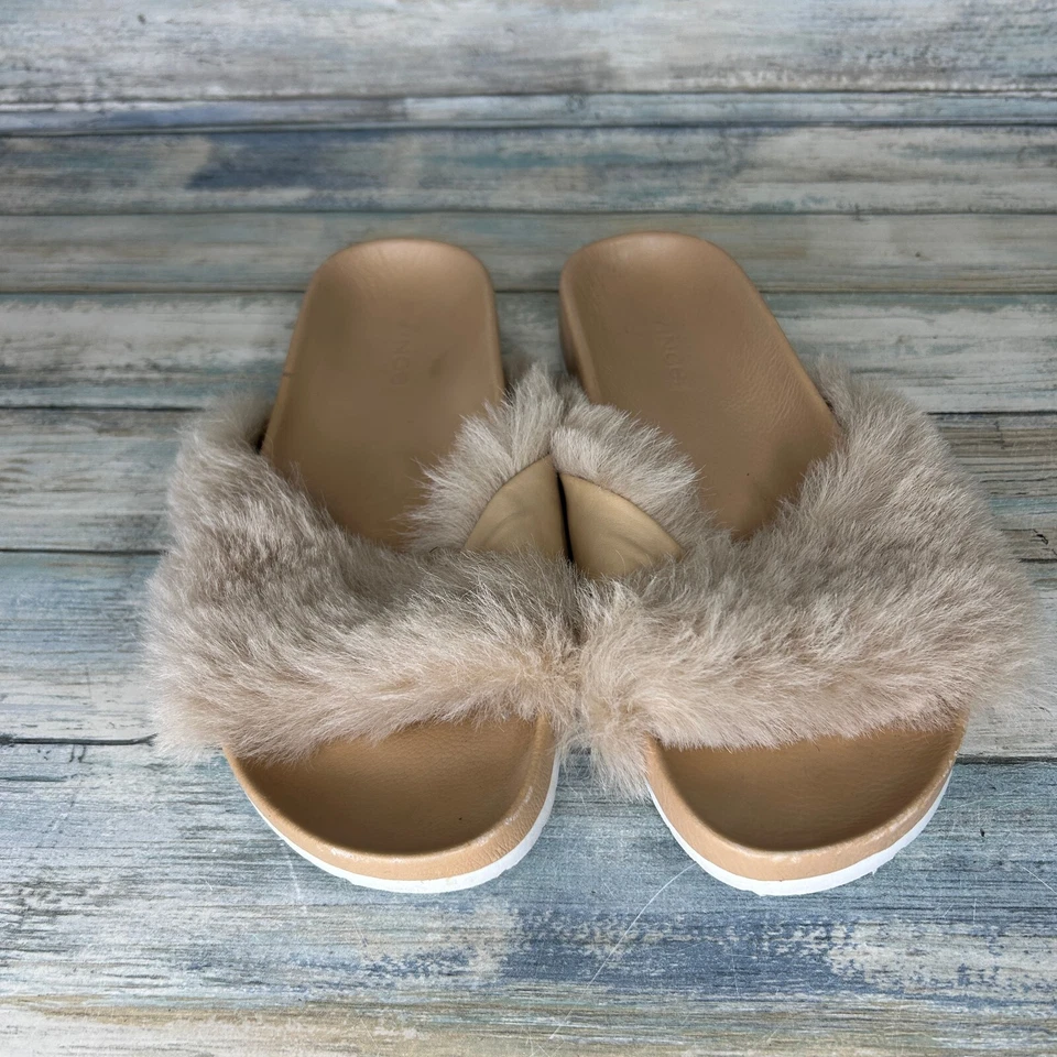 Sandalias Vince Garrison Slide Talla 6.5 Mujer Piel Beige Cuero Foto 3 de 4