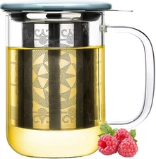 Glass Tea Steeping Mug with Infuser and Lid 18oz Single Serve Tea Maker Glass...