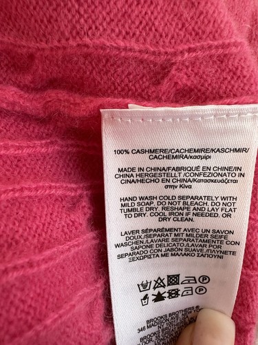 100% Cashmere Brooks Brothers womens pink Cable knit crew neck Sweater “ Fleece” - Picture 10 of 10