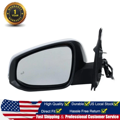 White Driver Left Side Mirror W/Heated Blind Spot for Toyota Tacoma 2016-2023