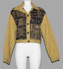 VTG CACHE Tapestry Gold Black Latin Script Pleat Front Cropped Jacket Wm's M