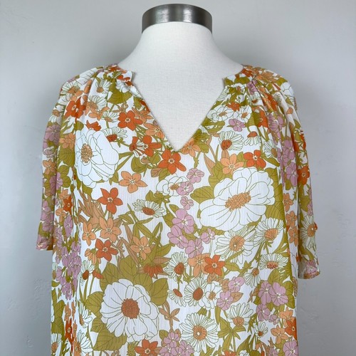 Blouse Women XXL Retro Floral Print Vintage Style Top 70s 80s Orange - 第 2/12 張圖片
